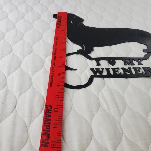 Vintage I Love My Wiener Cast Iron Metal Sign Animal Lover Dachshund Collectible - Picture 4 of 5